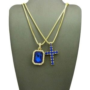 14K gold plated iced out chains combo